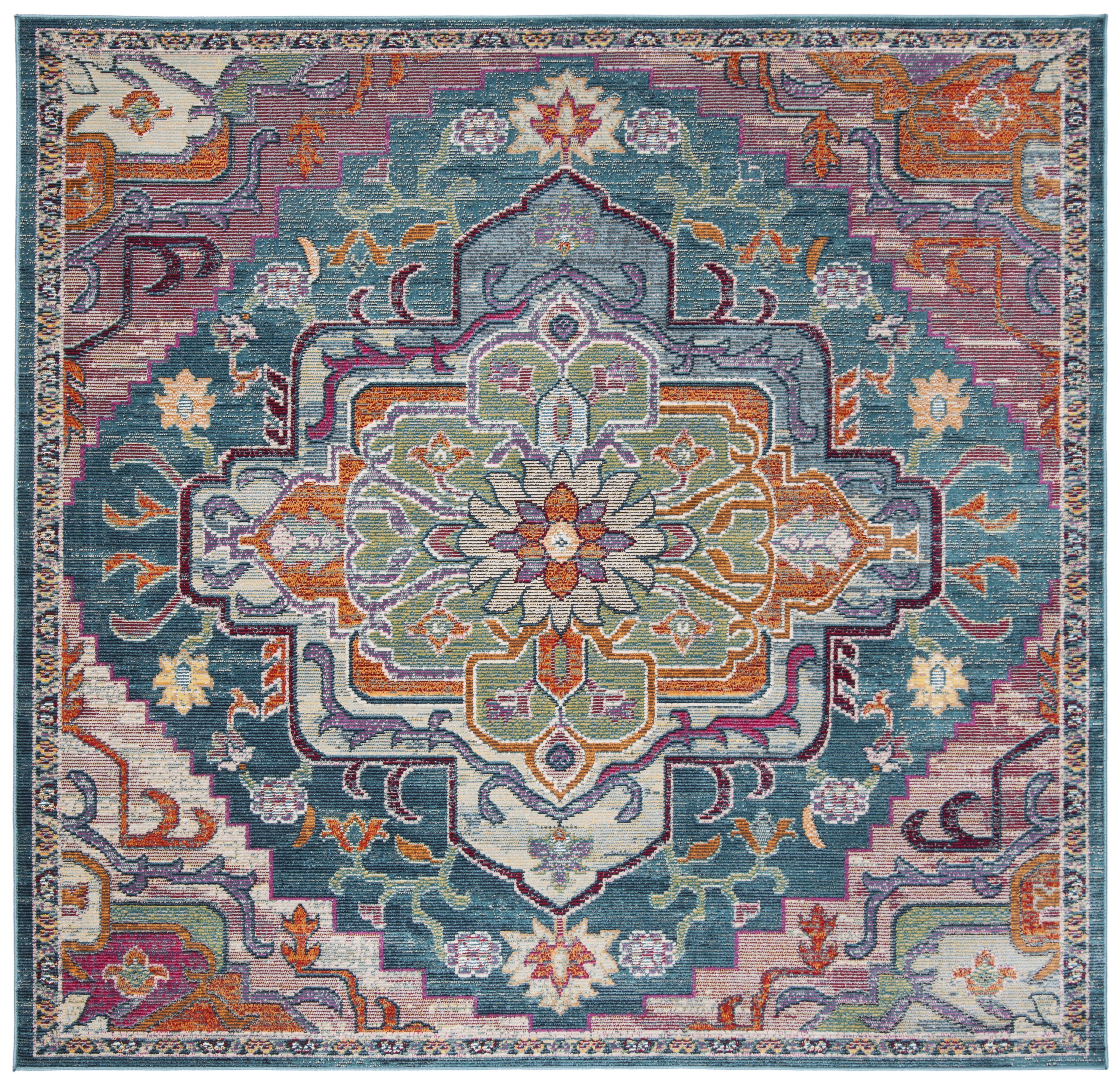 Arlo Home Woven Area Rug, CRS501T, Teal/Rose,  7' X 7' Square - Image 0