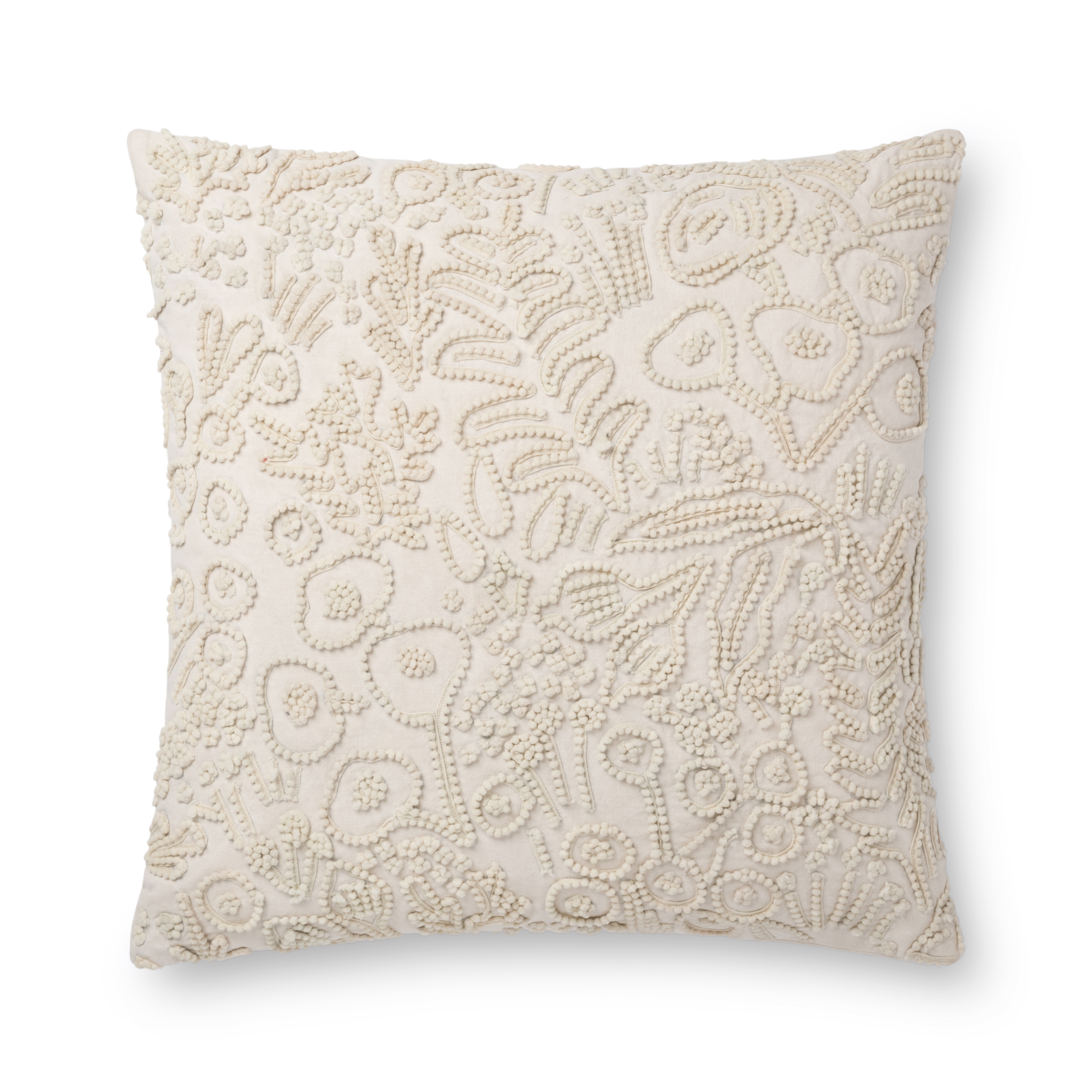 Floral Throw Pillow Cover, 22" x 22", Ivory - Image 1