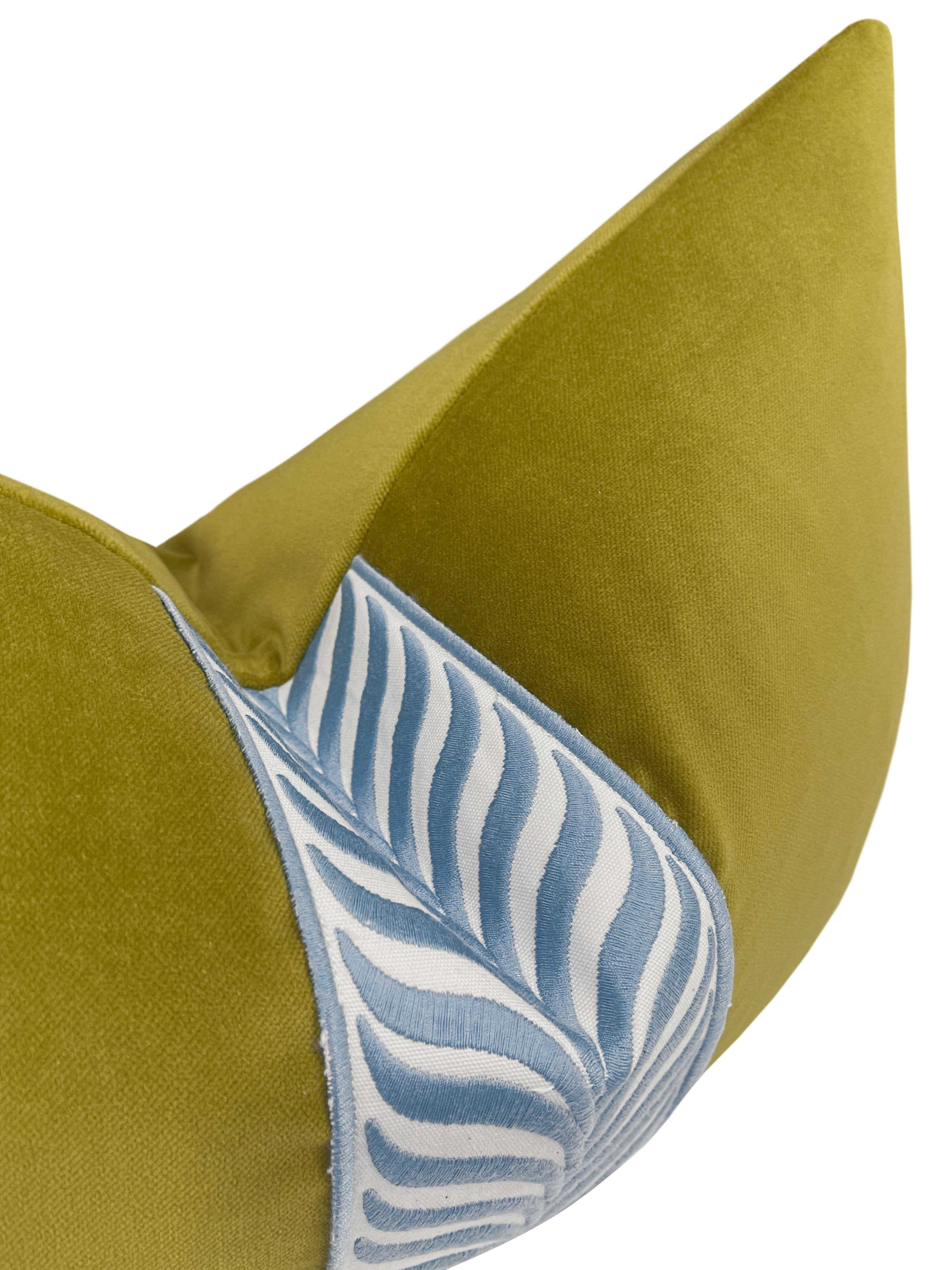THE LITTLE LUMBAR :: CLASSIC VELVET // CHARTREUSE + TRELLIS TRIM // POWDER BLUE - LITTLE LUMBAR 12" X 18" - Image 2