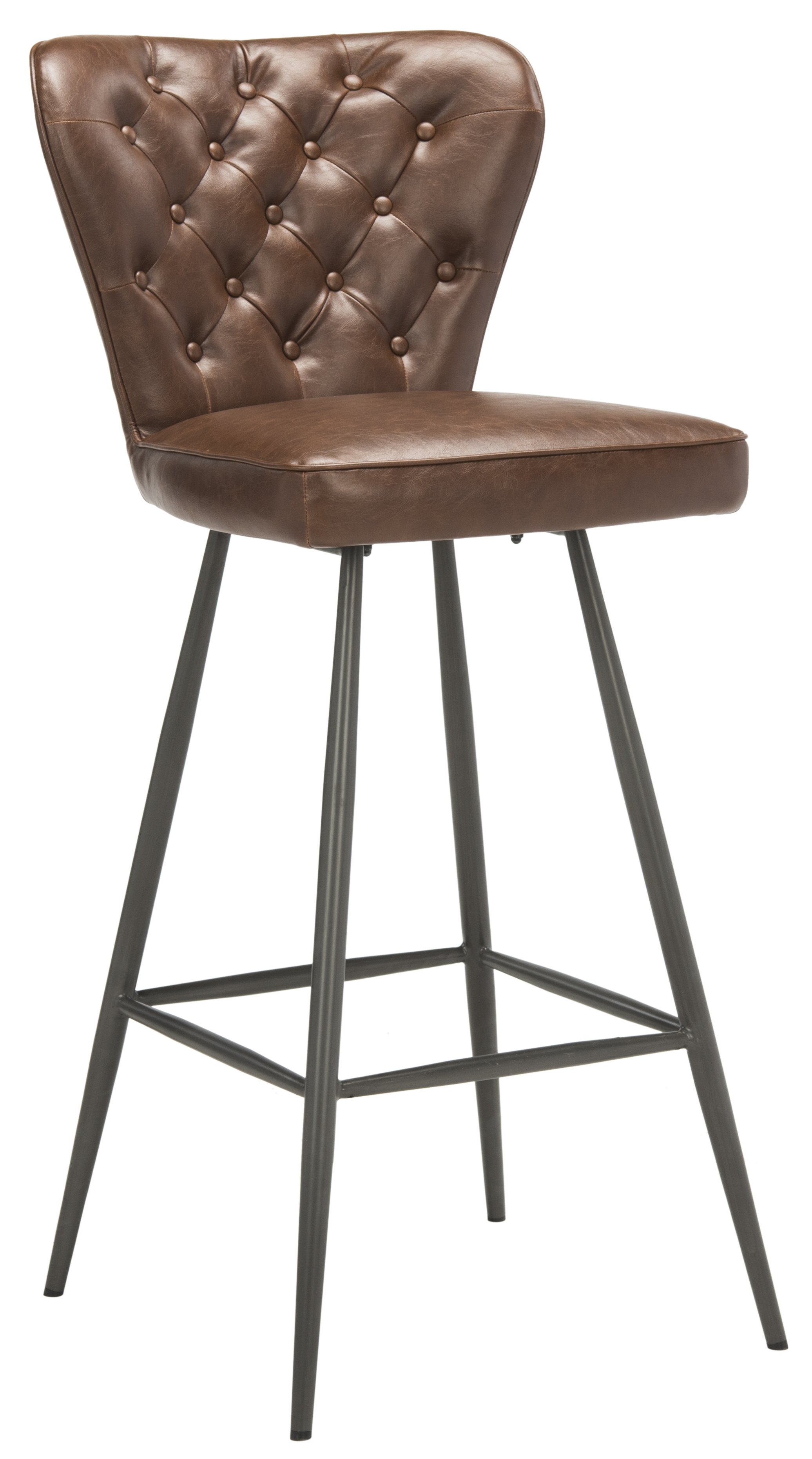 Aster 30"H Mid Century Modern Leather Tufted Bar Stool - Burgundy/Black - Safavieh - Image 2
