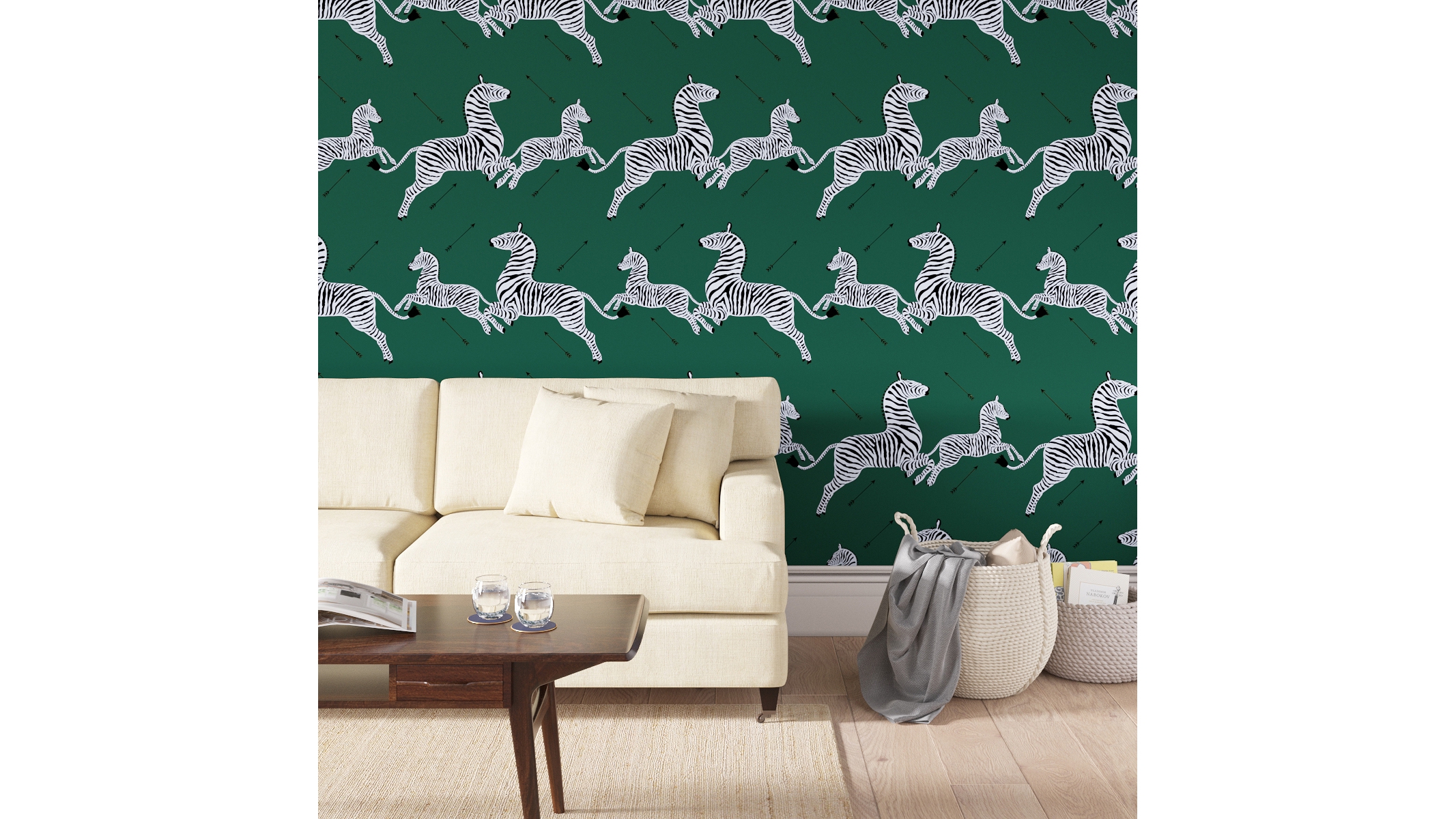 Scalamandre Peel and Stick Wallpaper, Emerald Zebra - Image 1