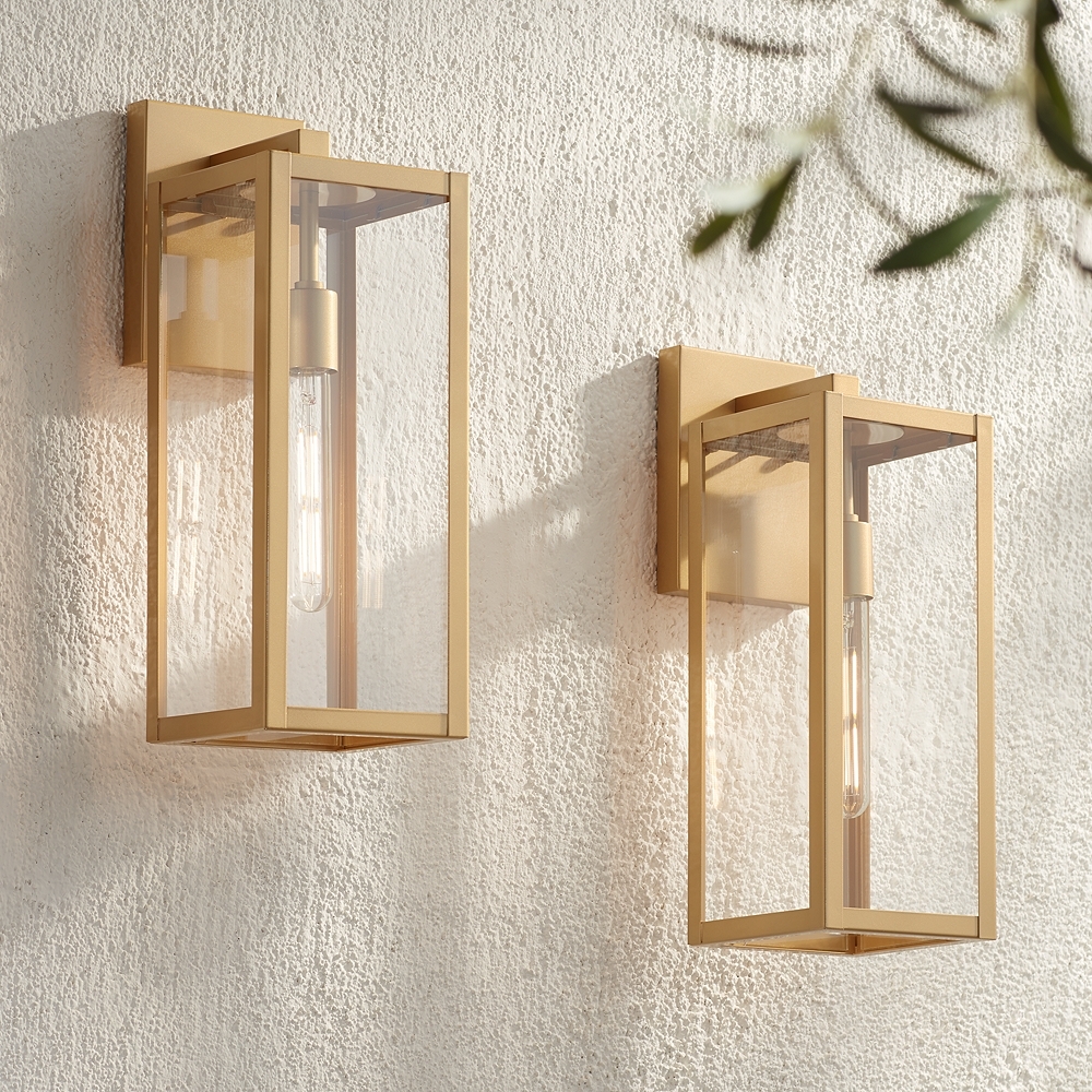 Titan 17" High Soft Gold Clear Glass Outdoor Wall Light Set of 2 - Image 0