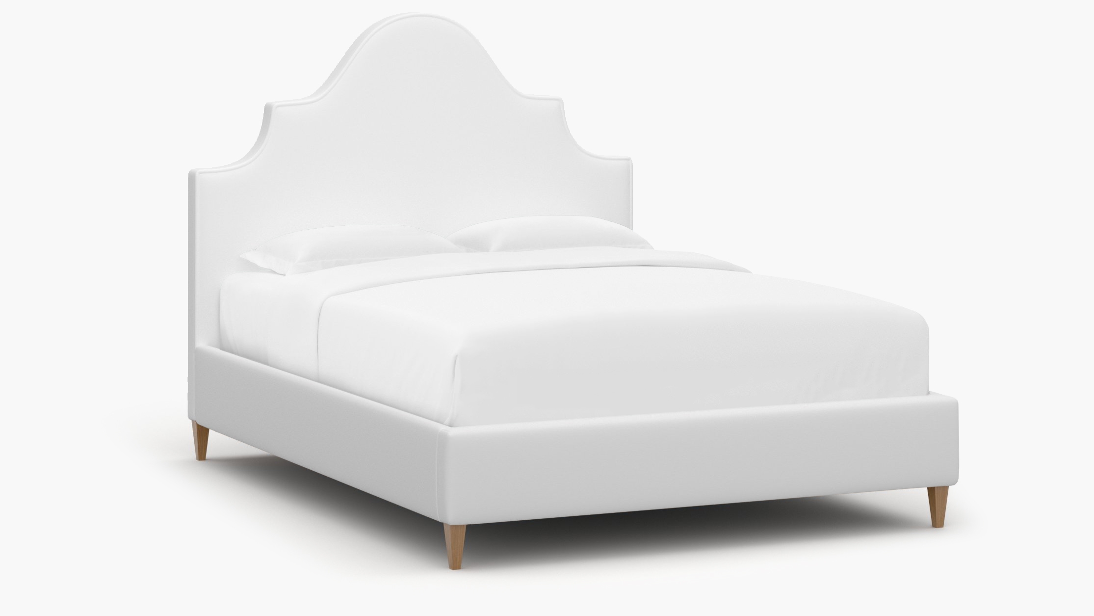 Statement Bed, White Twill, Natural Square Tapered Leg, King - Image 1