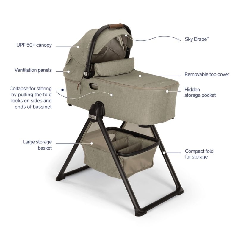 Nuna DEMI next Light Brown Hazelwood Baby Bassinet with Stand - Image 6