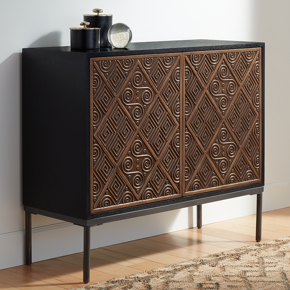 55 Downing Street Vinnie 40" Wide Black and Brown 2-Door Accent Chest - Image 0