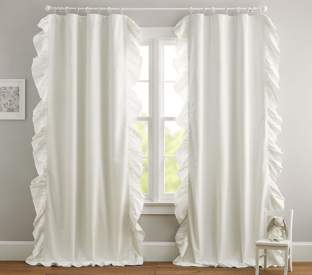 Evelyn Ruffle Border Blackout Curtain, 96 Inches, White - Image 0