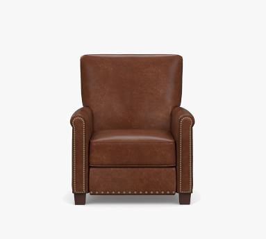 Irving Roll Arm Leather Recliner with Nailheads, Polyester Wrapped Cushions Churchfield Chocolate - Image 4