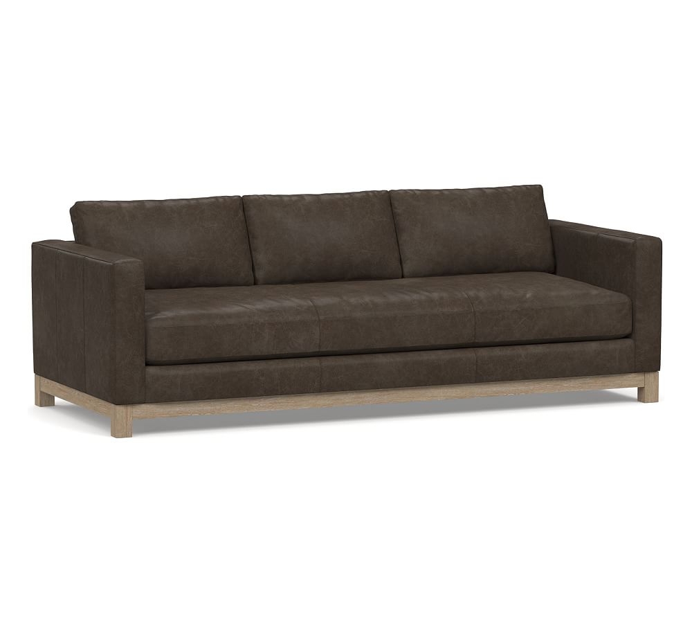 Jake Leather Grand Sofa 95.5" with Wood Legs, Down Blend Wrapped Cushions, Statesville Wolf Gray - Image 0