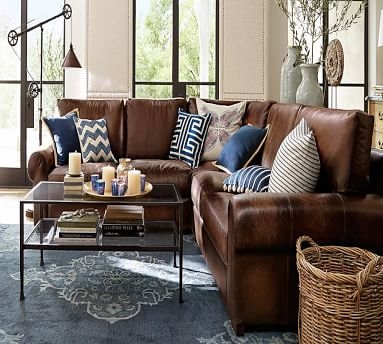 Turner Roll Arm Leather 3-Piece L-Shaped Corner Sectional, Down Blend Wrapped Cushions, Churchfield Camel - Image 5