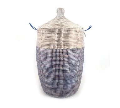 Tilda Two-Tone Woven Basket, Navy - Medium - Image 1