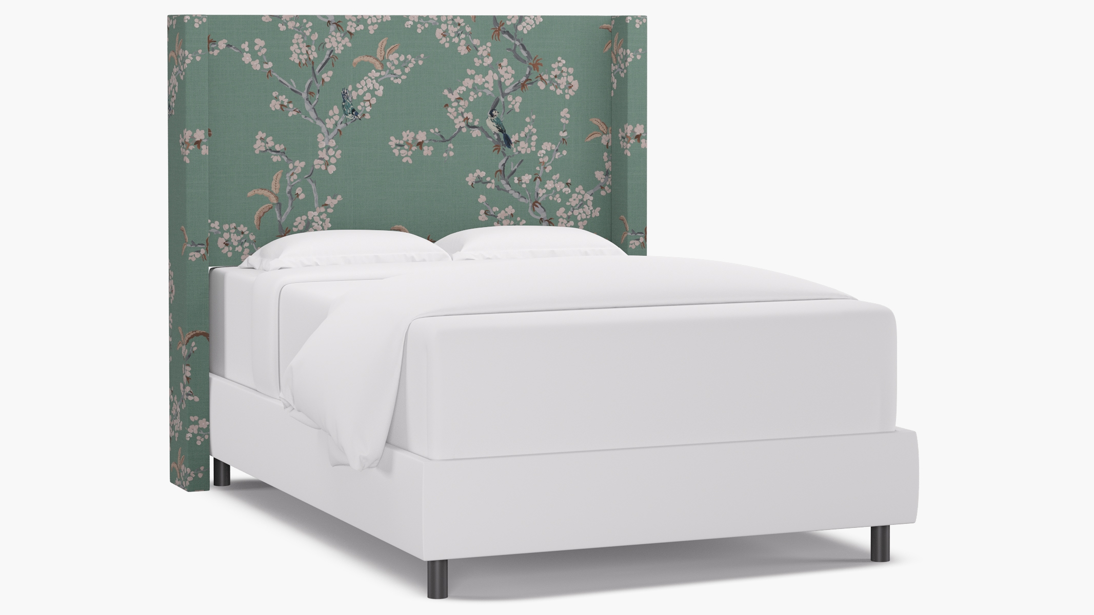Modern Wingback Headboard, Mint Cherry Blossom, Full - Image 0