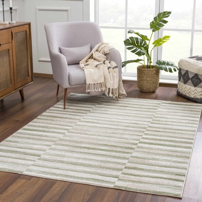 Bowland Abstract Machine Made Handwoven Polypropylene Area Rug in Green - Image 1