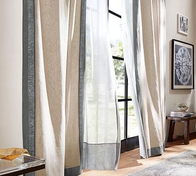Emery Border Linen/Cotton Grommet Curtain, 50 X 84", Oatmeal/Gray - Image 2