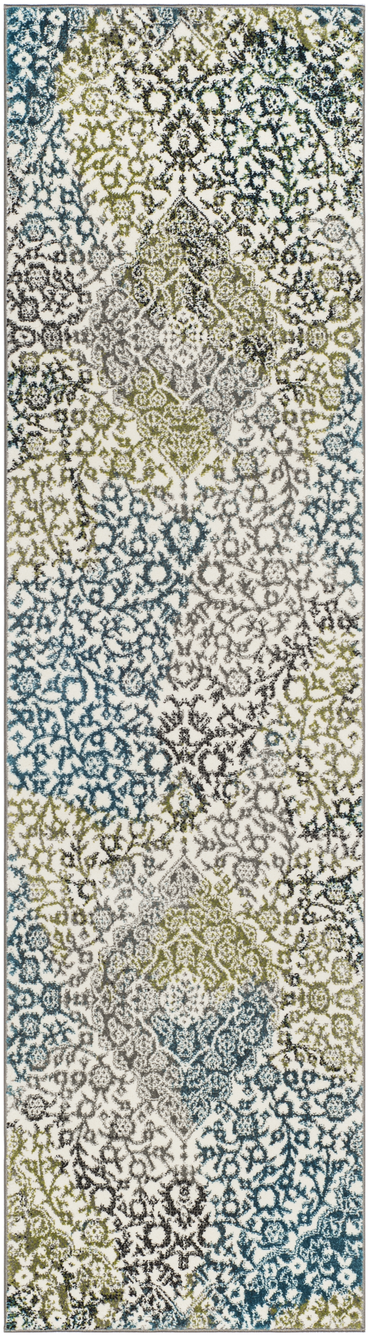 Arlo Home Woven Area Rug, WTC672B, Ivory/Peacock Blue,  2' 3" X 8' - Image 0