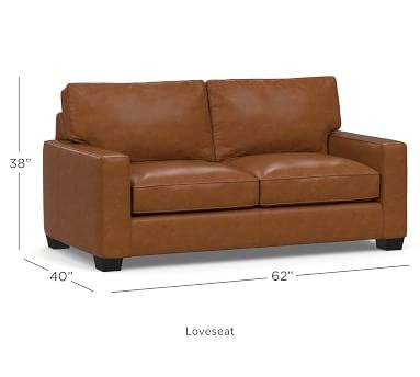 PB Comfort Square Arm Leather Grand Sofa 88", Polyester Wrapped Cushions, Churchfield Camel - Image 1