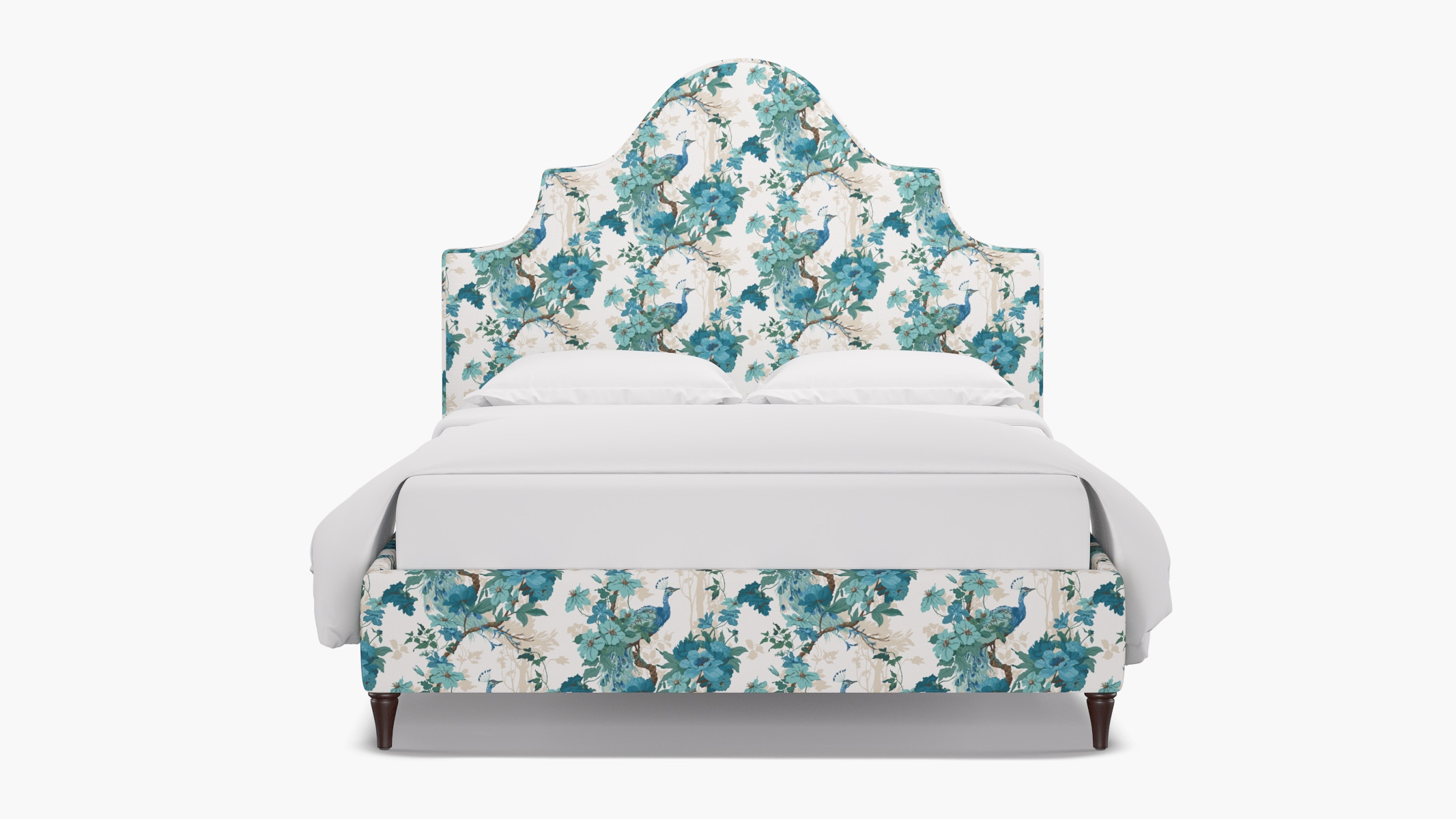 Statement Bed, Turquoise Peacock Park, Espresso Decorative Tapered Leg, King - Image 0