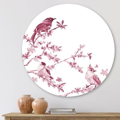 Beautiful Pink Birds - Traditional Metal Circle Wall Art - Image 0