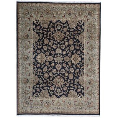 One-of-a-Kind Modn Mughal Hand-Knotted Black/Green 9'1" x 12'3" Wool Area Rug - Image 0