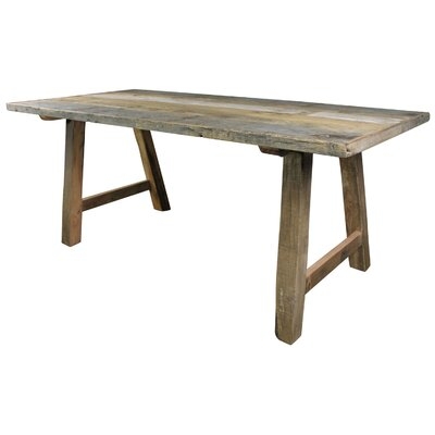 Dining Table With Rectangular Wooden Tabletop, Rustic Brown - Image 0