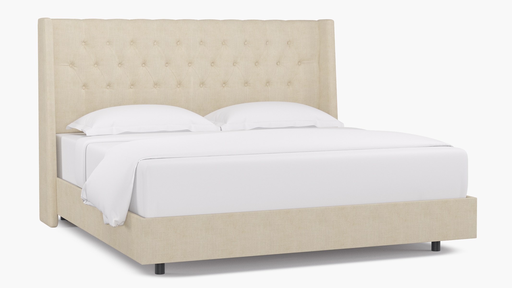 Tufted Wingback Bed, Talc Linen, King - Image 1