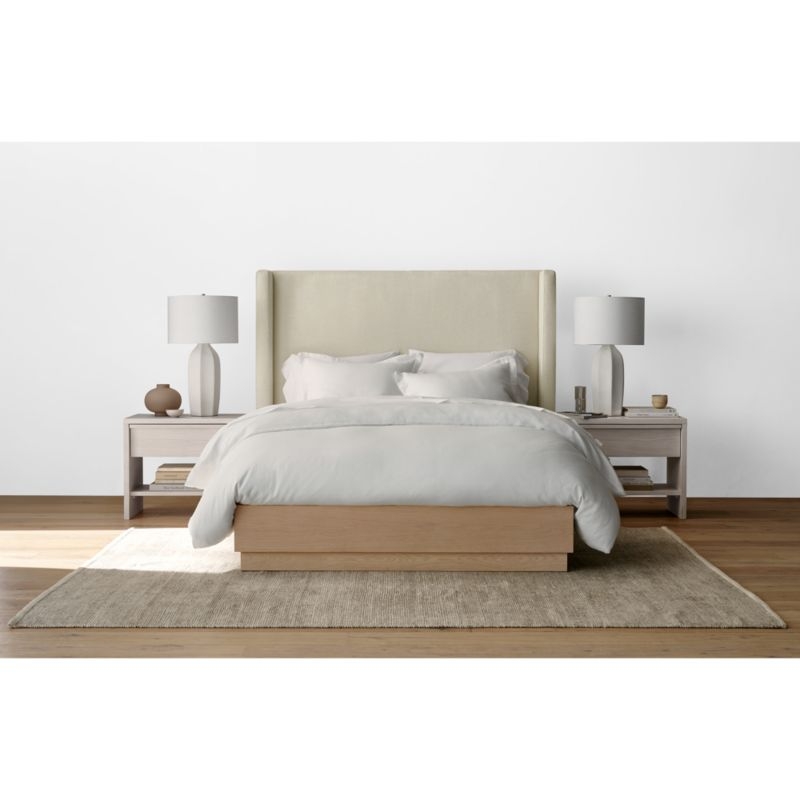 Arden 60" Ivory Upholstered King Headboard with Batten White Oak Bed Base - Image 1