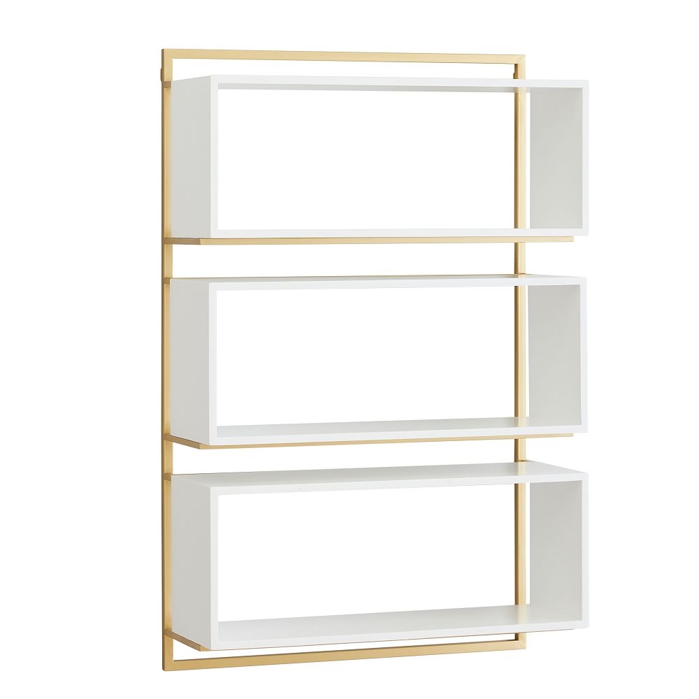Modern Wall Bookcase, White/Gold - Image 0