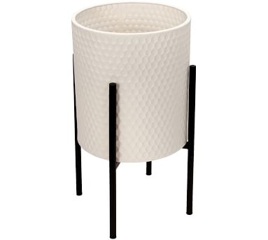 Bella White Patterned Raised Planters with Black Stand, Set of 2 - Image 4