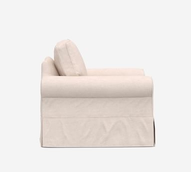 PB Comfort Roll Arm Slipcovered Armchair 39", Box Edge Memory Foam Cushions, Performance Heathered Basketweave Navy - Image 4