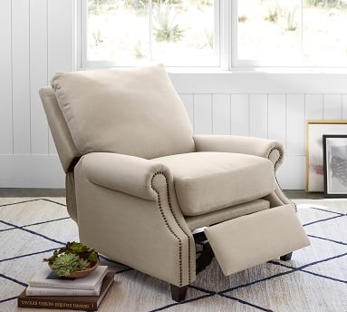 James Upholstered Recliner, Down Blend Wrapped Cushions, Performance Chateau Basketweave Oatmeal - Image 2