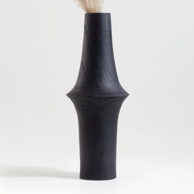 Arllon Wide Black Wood Vase - Image 0