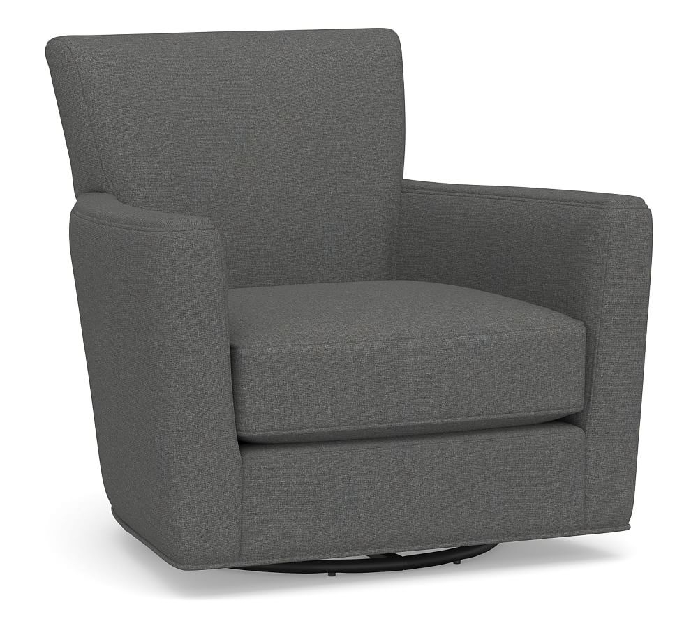 Irving Square Arm Upholstered Swivel Armchair Without Nailheads, Polyester Wrapped Cushions, Park Weave Charcoal - Image 0