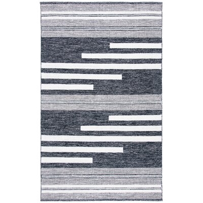 Ponty Striped Handmade Flatweave Wool/Cotton Black Area Rug - Image 0