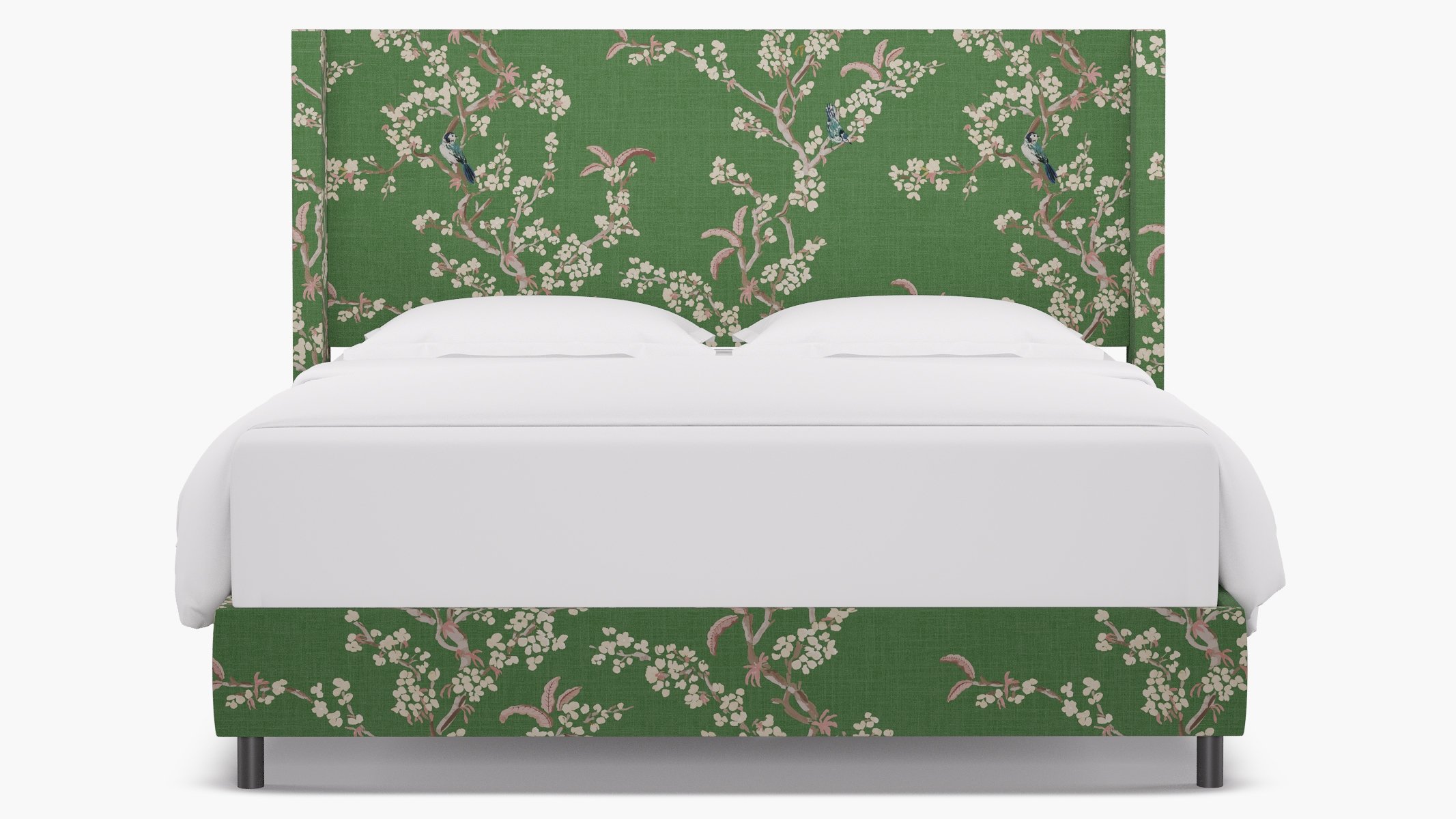 Modern Wingback Bed | King | Jade Cherry Blossom - Image 0