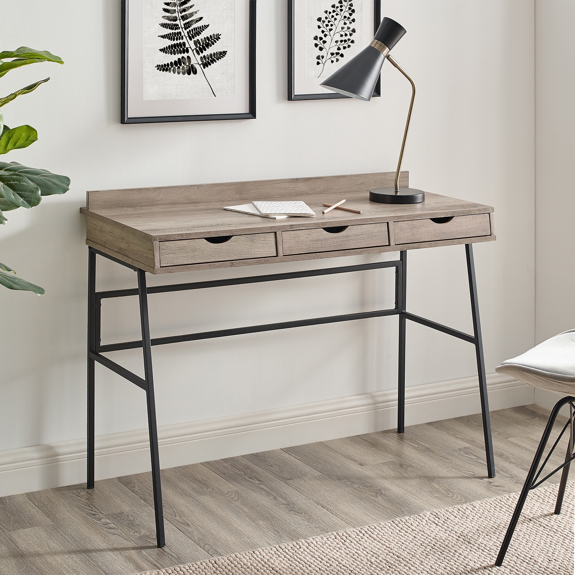 Marvin 42" 3 Drawer Angled Front Desk - Grey Wash - Image 4