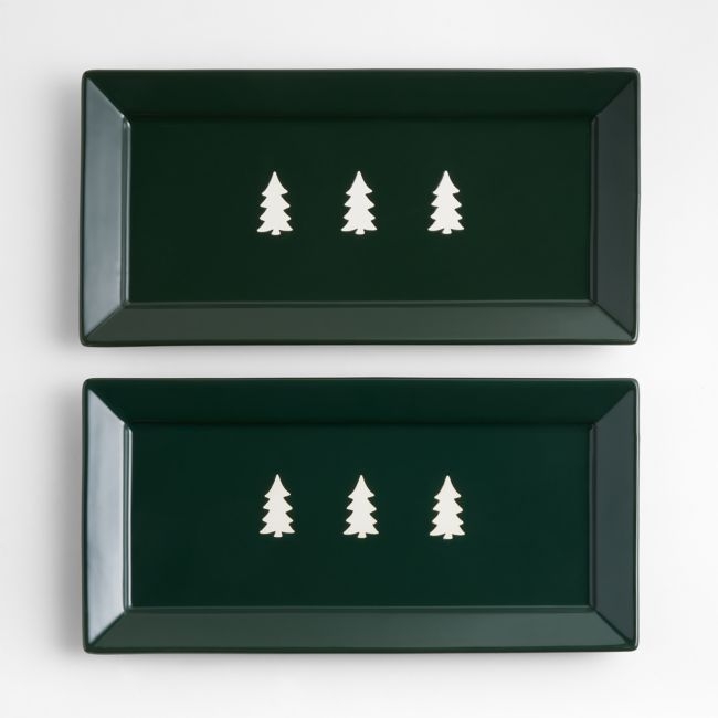 Cambridge Holiday Green Trees Stoneware Platters, Set of 2 - Image 0