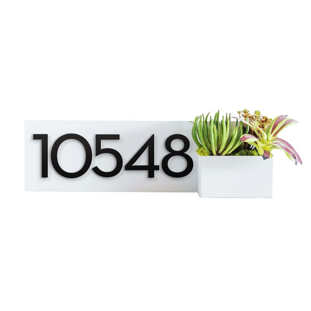 Vista View Planter Mailbox with Magnetic Wasatch House Numbers, White/Black - Image 0
