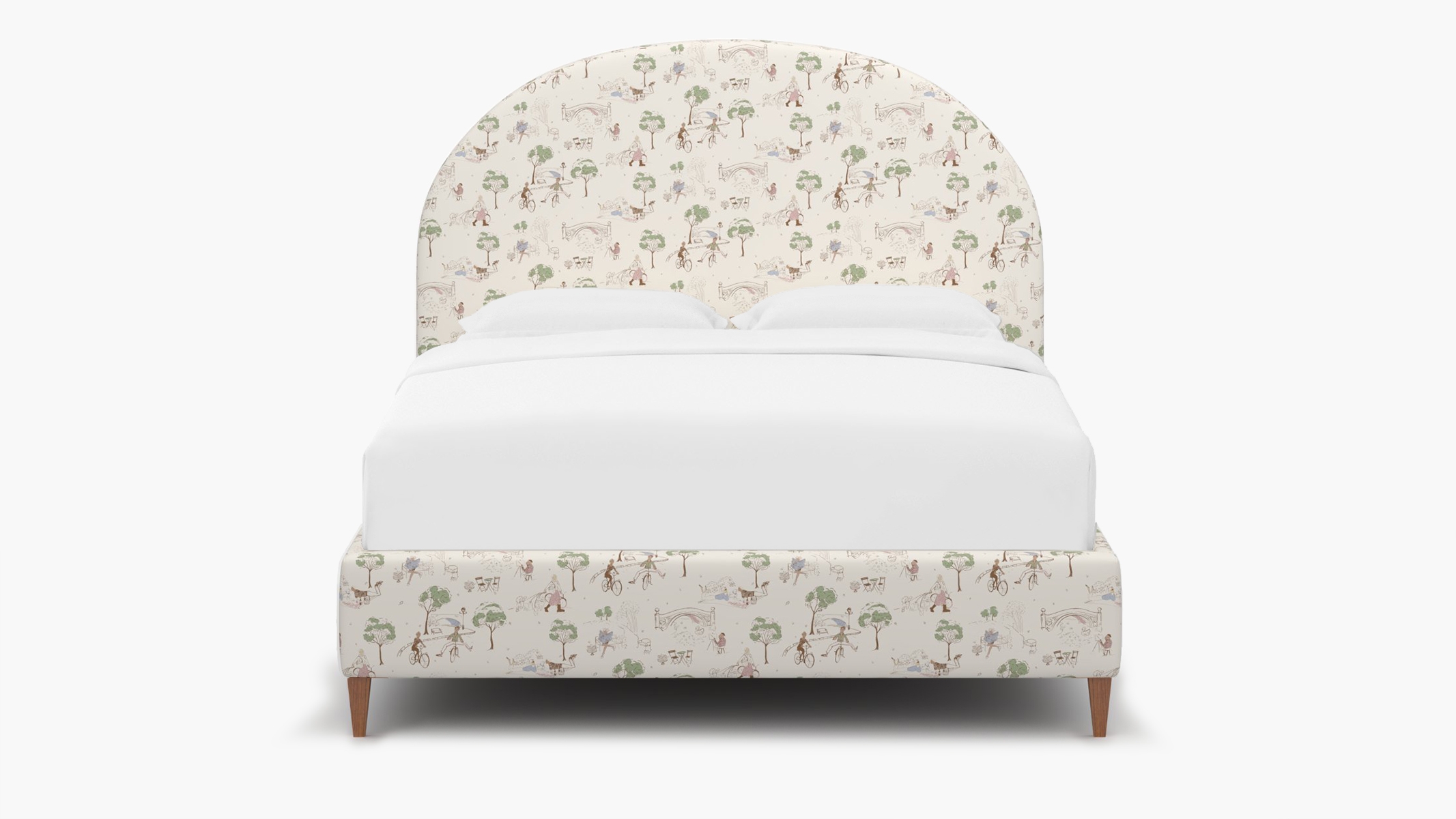 Demilune Bed, Multi Central Park Toile, Walnut Square Tapered Leg, Twin - Image 0