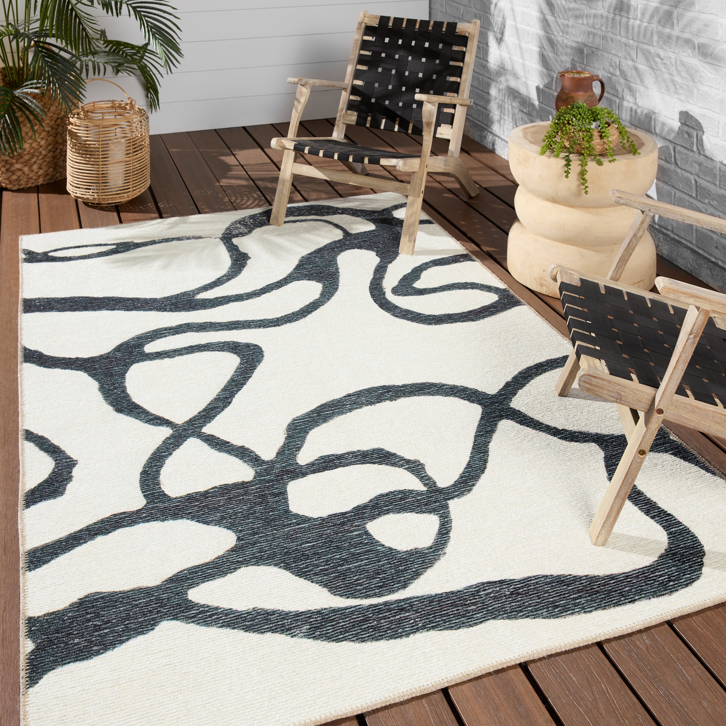 Cosme Powerloomed Indoor Abstract White/ Gray Area Rug (18"X18") - Image 4