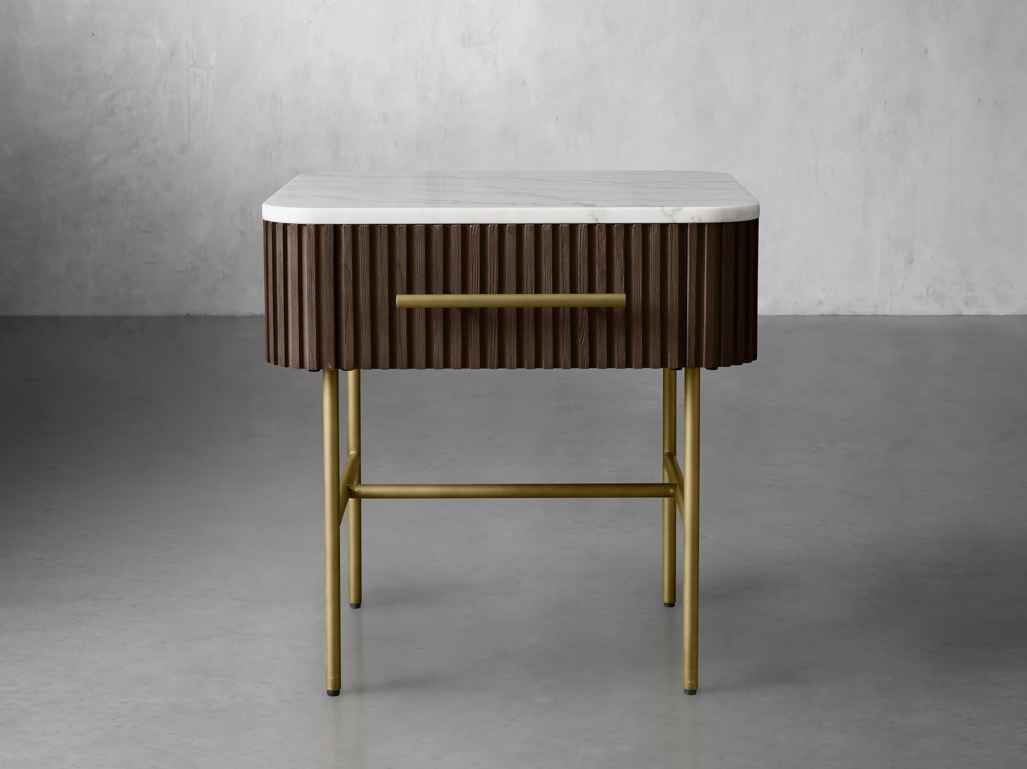Finnley End Table with Drawer in Stone Brown  White Marble - Image 0