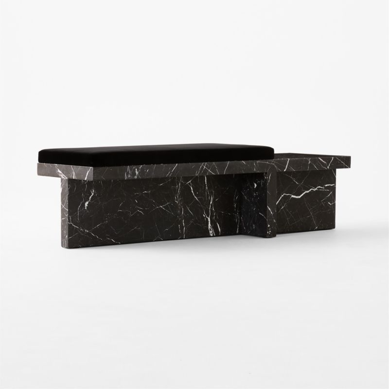 Pierre 60" Black Marble Bench with Velvet Cushion - Image 4
