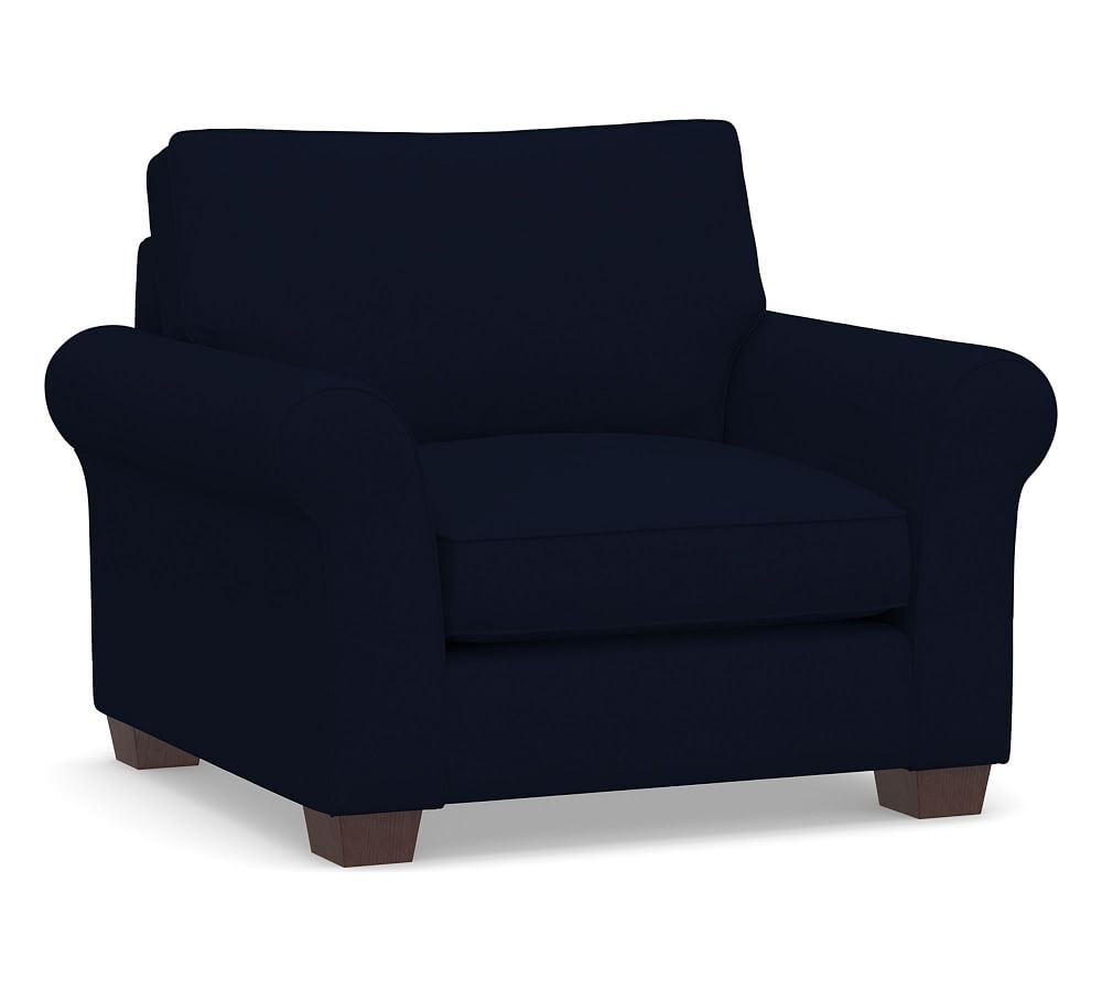 PB Comfort Roll Arm Upholstered Grand Armchair 45", Box Edge Down Blend Wrapped Cushions, Performance Everydaylinen(TM) Navy - Image 0