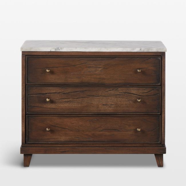 Odette 33" Antique Belgium Bleach Wood with White Statuario Marble Nightstand - Image 0