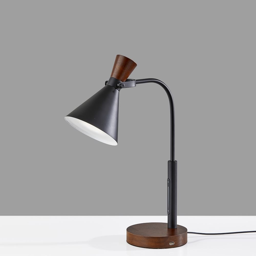 Walnut Led Desk Lamp, Black & Walnut - Image 0