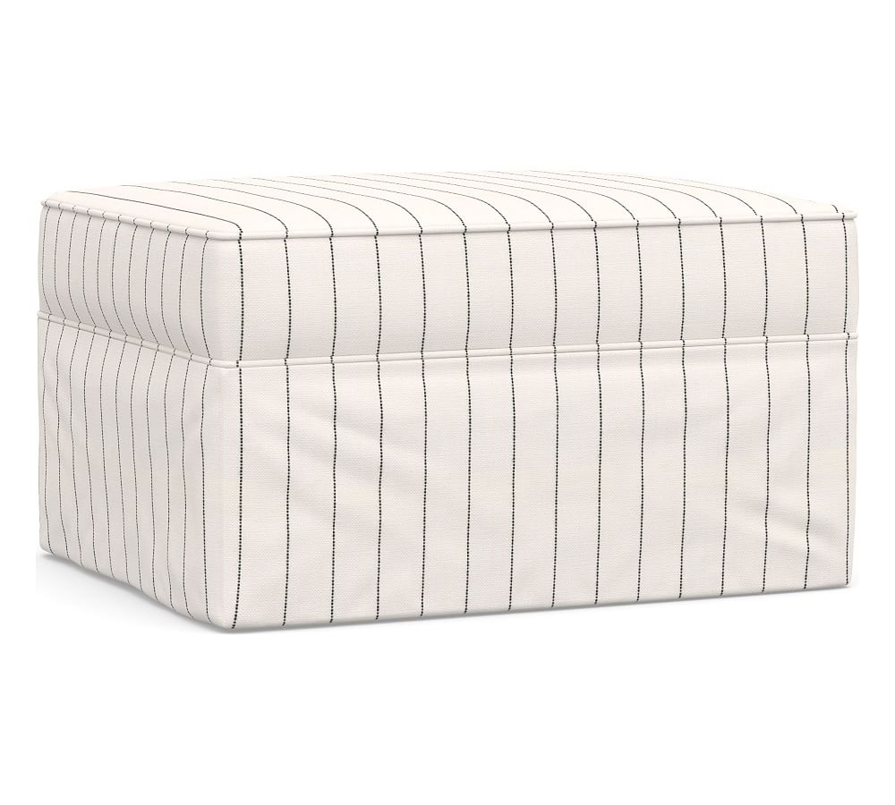 Pearce Slipcovered Ottoman, Polyester Wrapped Cushions, Sunbrella(R) Performance Harbor Stripe Classic - Image 0
