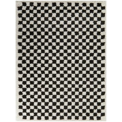 Walker Checkered Charcoal/Cream Shag Area Rug - Image 0