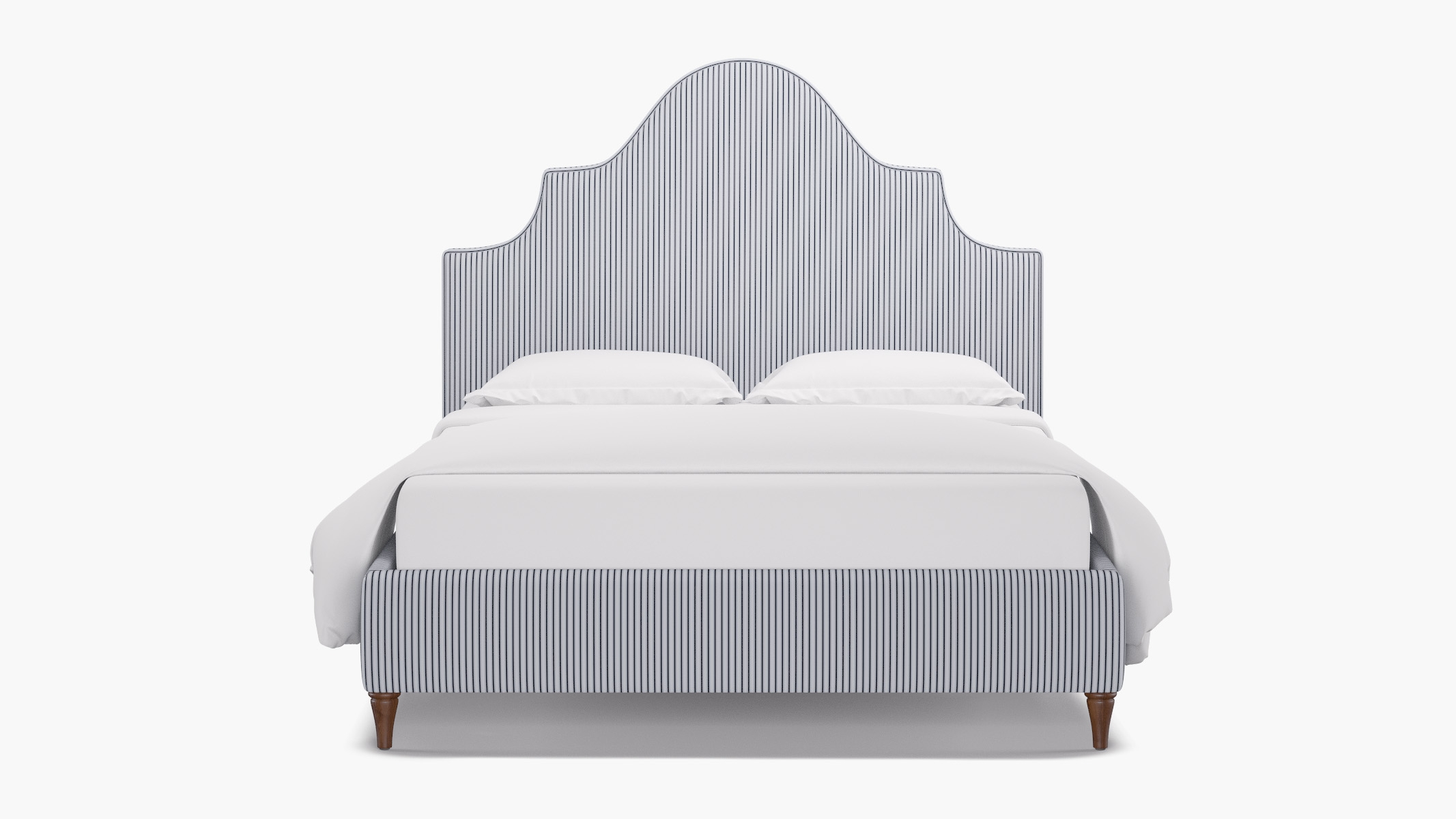 Statement Bed, Navy Classic Ticking Stripe, Walnut Decorative Tapered Leg, Twin - Image 0