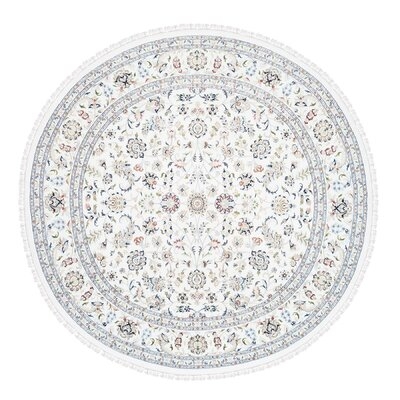 9'9"X9'9" Medallion Design Wool And Silk Round 250 KPSI Nain Ivory Hand Knotted Fine Oriental Rug F2306021C2B244A0AAE8A4330D595311 - Image 0