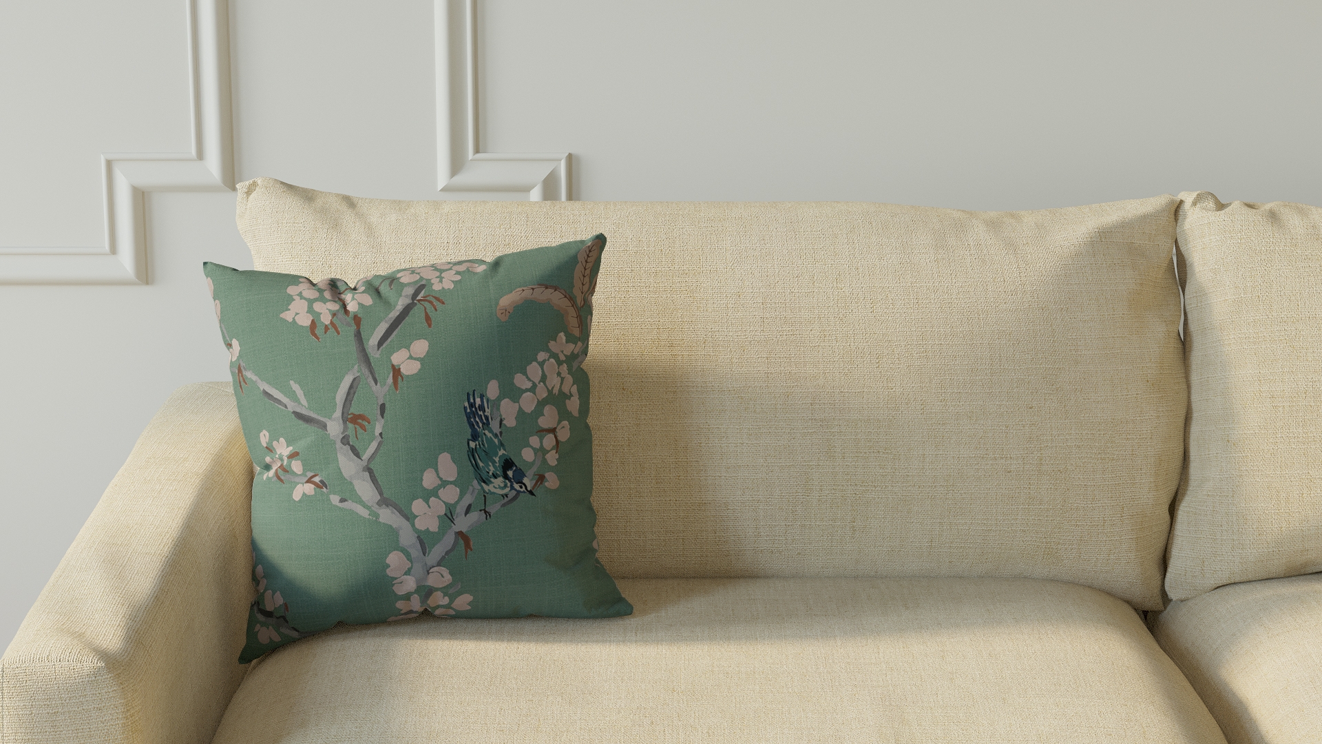 Throw Pillow 16", Mint Cherry Blossom, 16" x 16" - Image 2
