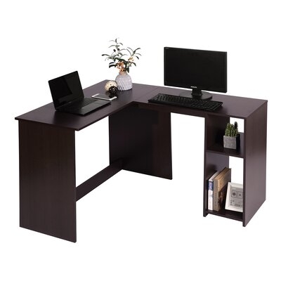 Corner Computer Desk L-Shaped Home Office Workstation Writing Study Table With 2 Storage Shelves And Hutches - Image 0