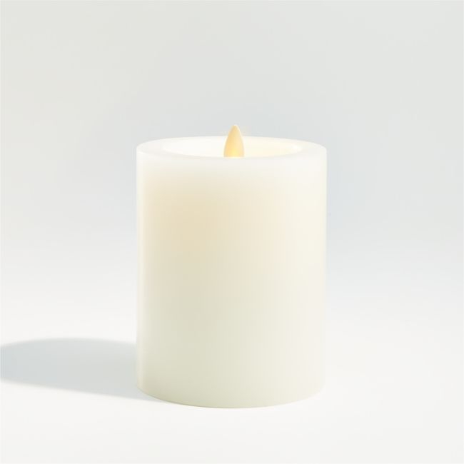 Warm White Flicker Flameless 4"x5" Wax Pillar Candle - Image 0
